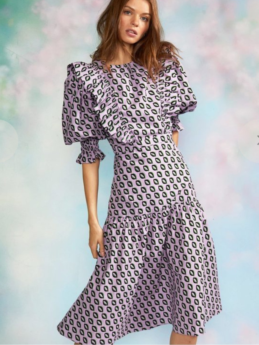 Cynthia Rowley Campbell Geometric Midi Ruffle Dress Size 4 - Picture 2 of 15